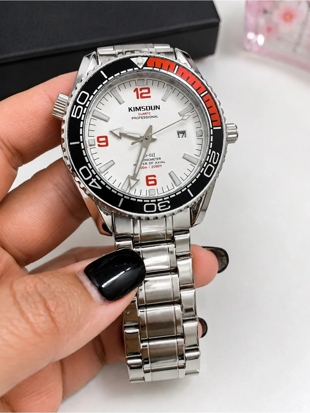 KIMSDUN Automatic Diver watch,white dial,Rotating Bezel, Luminous bezel pip